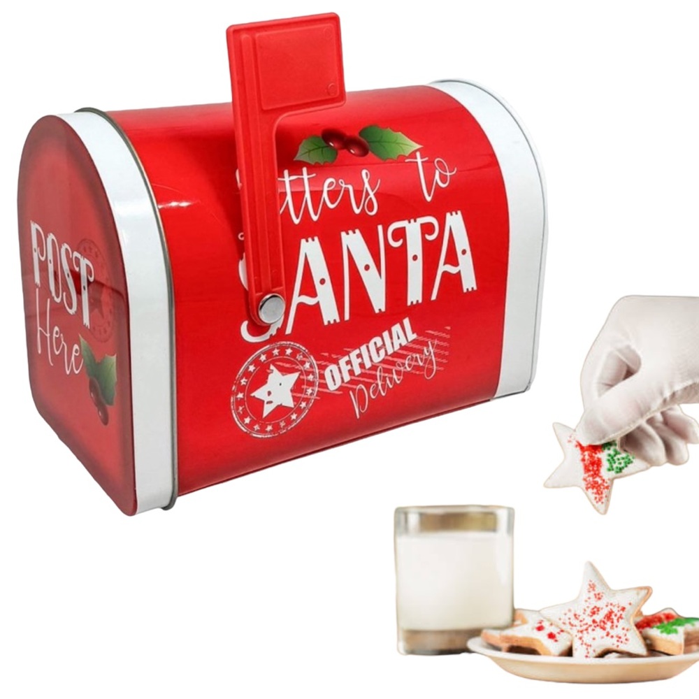 Letters to Santa Christmas Tin Tabletop Mailbox Decoration Red Official Delivery - Picture 3 of 9
